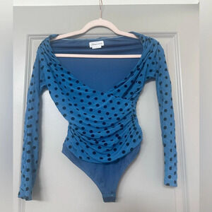 Lovers+ Friends Blue and Black Dotted Bodysuit